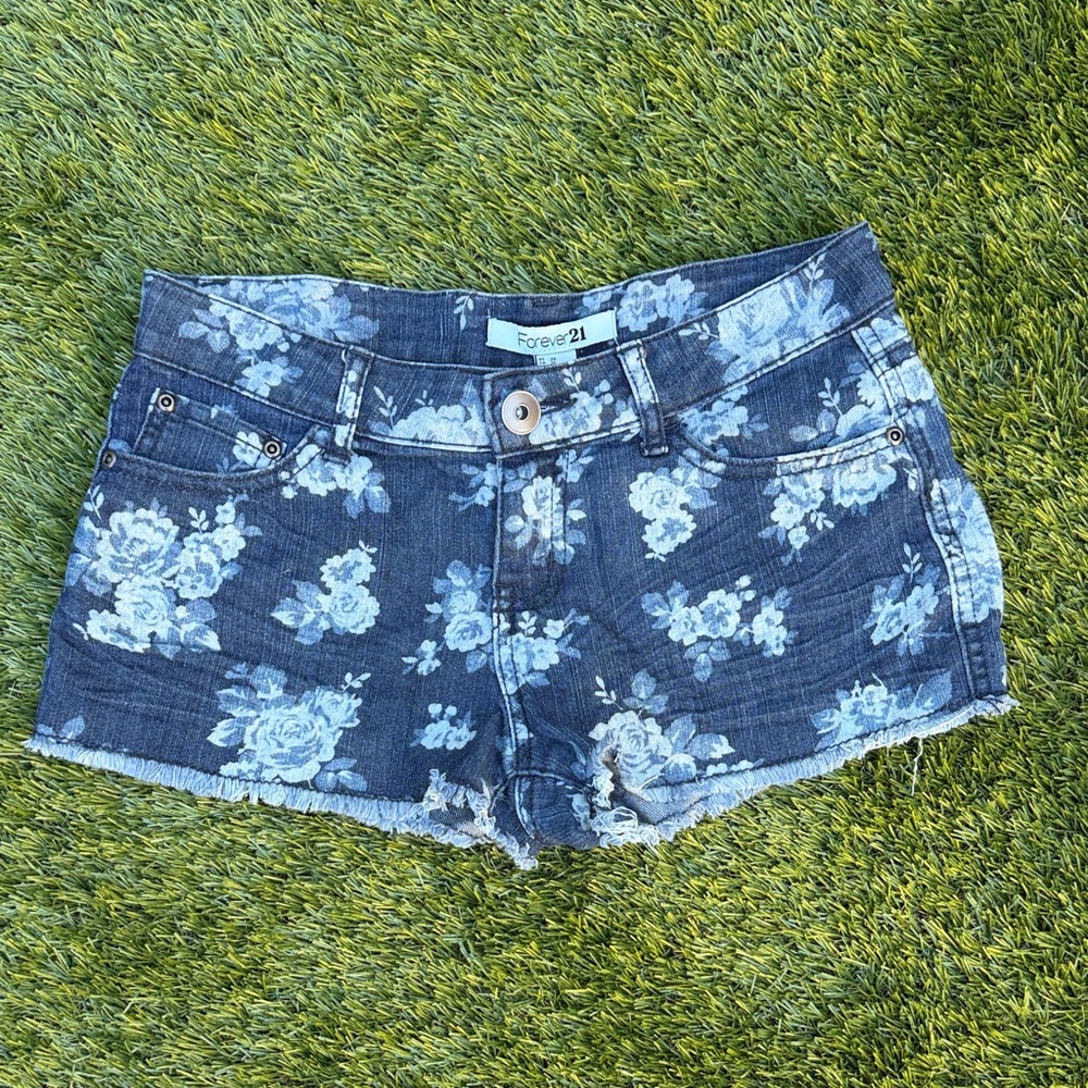 Dark Blue Floral Jean Shorts size 25
